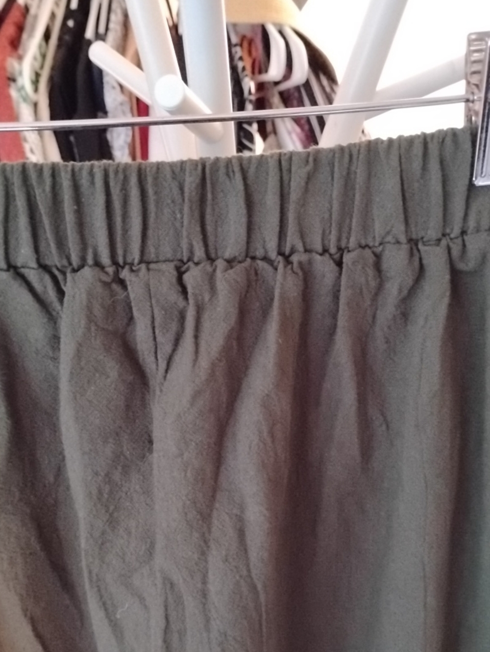 100% Cotton Linen-look Wide-Leg Boho Style Pants — Olive (XL) - Picture 8 of 10